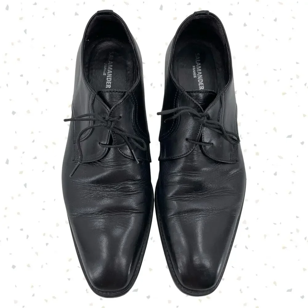 Salamander Black Leather Dress Shoes Laced Formal Business Made in Italy Size 42